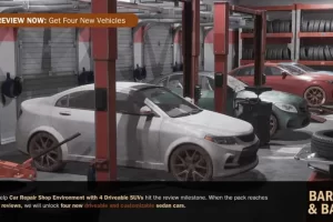 可停放四辆维修车辆的轮胎修理店环境 – Tire Repair Shop Environment with 4 Driveable Cars