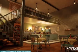 风格化的纽约咖啡馆 – Stylized New York Cafe – Coffee Shop Interior Modular Environment