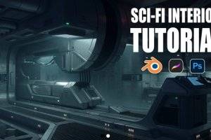 Gumroad科幻室内概念艺术教程：Blender与PS创作流程