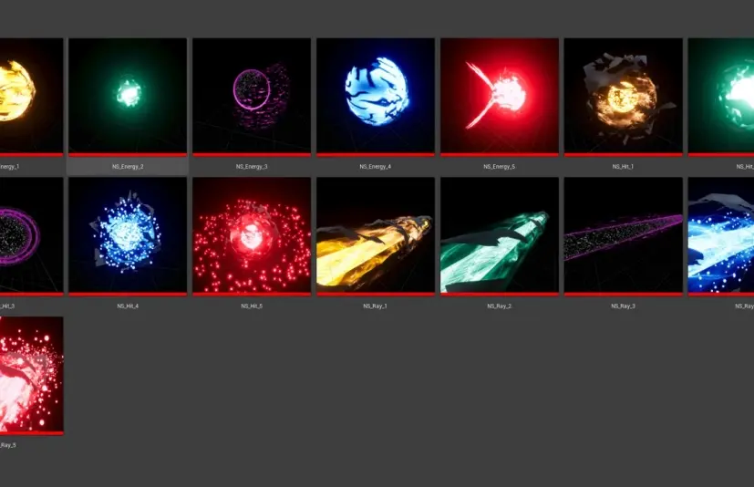 奶瓜射线视觉特效包（能量、射线、击中效果） Niagara Ray VFX Pack (Energy, Ray, Hit Effects)