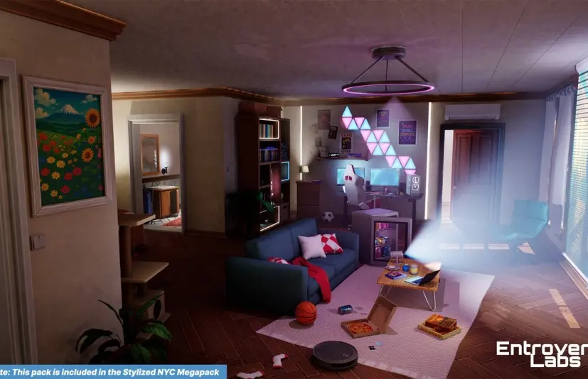 风格化纽约游戏室(室内模块化纽约环境) Stylized New York Gaming Room ( Interior Modular NYC Environment)