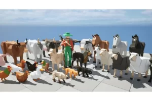 卡通农场动物与农夫——3D低多边形方块风格 Animated Farm Animals & Farmer- 3D LOW POLY Cubic