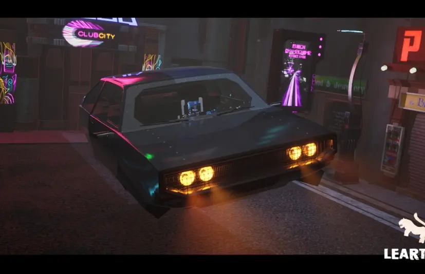 可驾驶的复古赛博朋克风格动画悬浮车02 Driveable Animated Retro Cyberpunk Hover Car 02