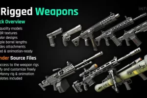 现代枪械合集 – 已绑定骨骼、可直接用于游戏成品模型 – Modern Guns Bundle – Rigged & Game Ready Models