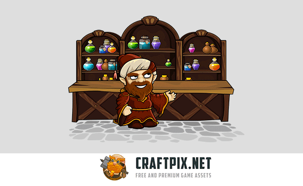 2D Fantasy Seller Character Sprite