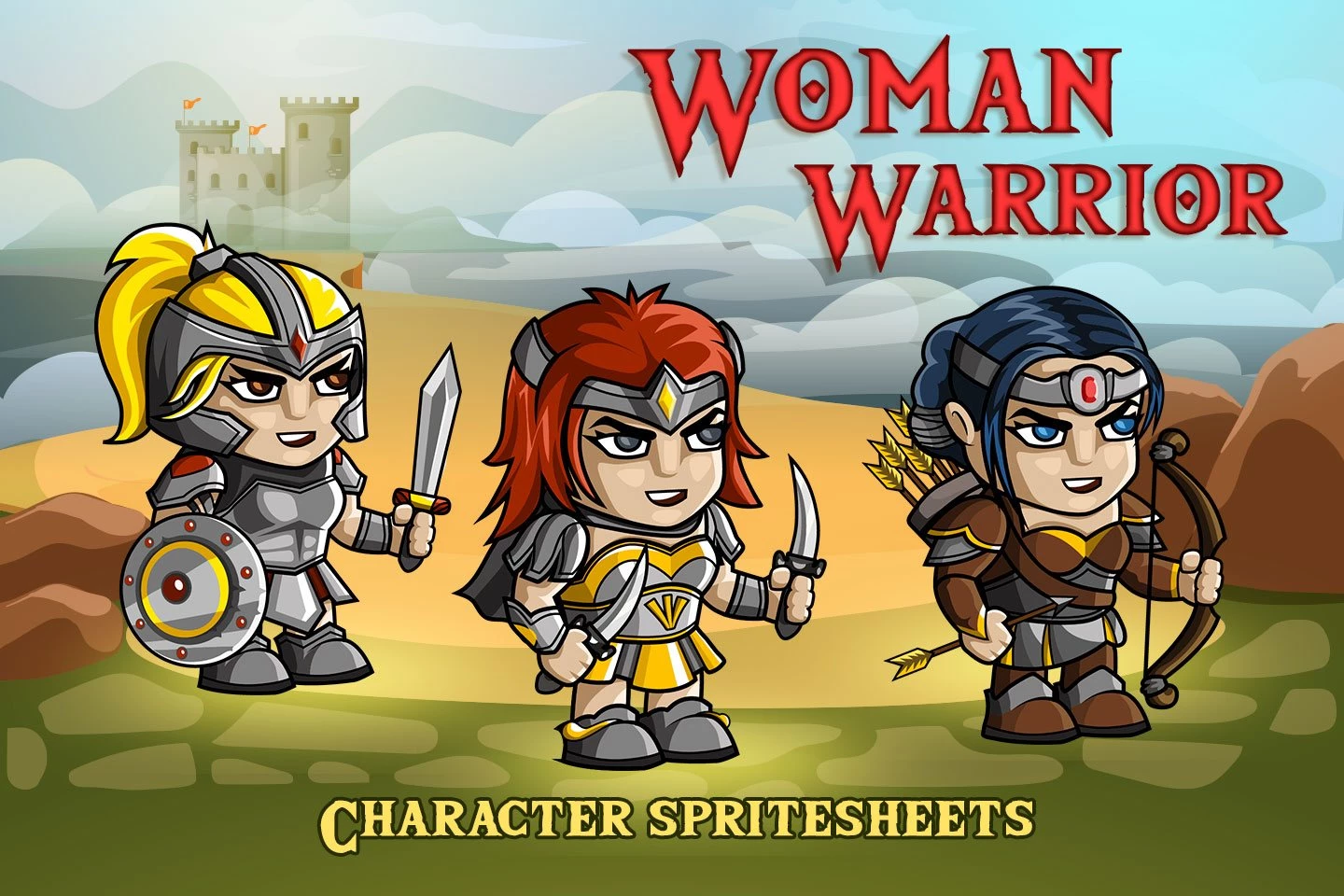 2D Fantasy Woman Warrior Character Sprite