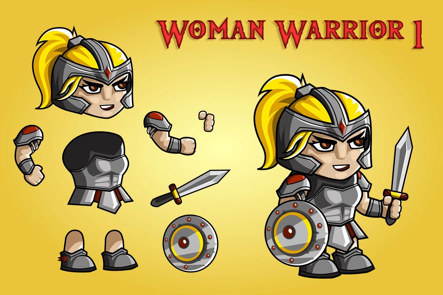 2D Fantasy Woman Warrior Character Sprite