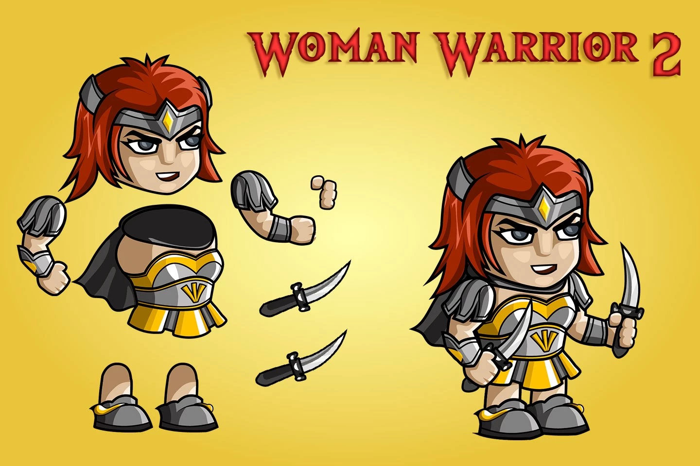 2D Fantasy Woman Warrior Character Sprite