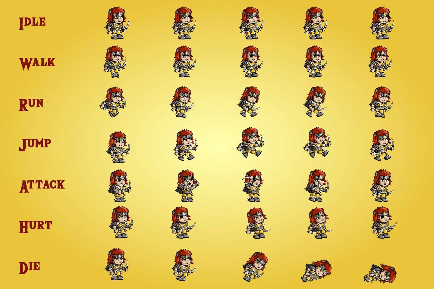 2D Fantasy Woman Warrior Character Sprite
