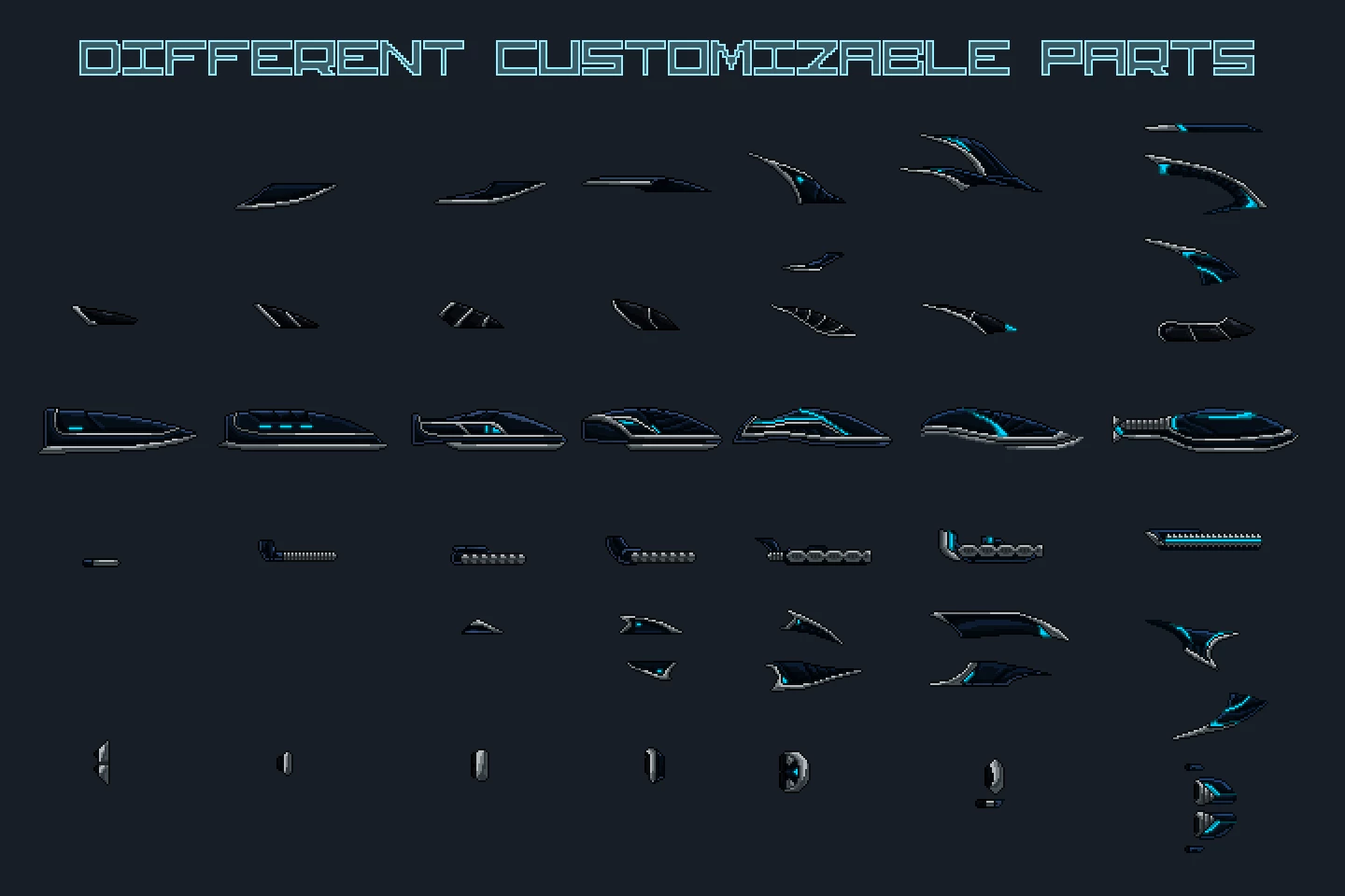 Pixel Art Spaceship 2D Game Sprites
