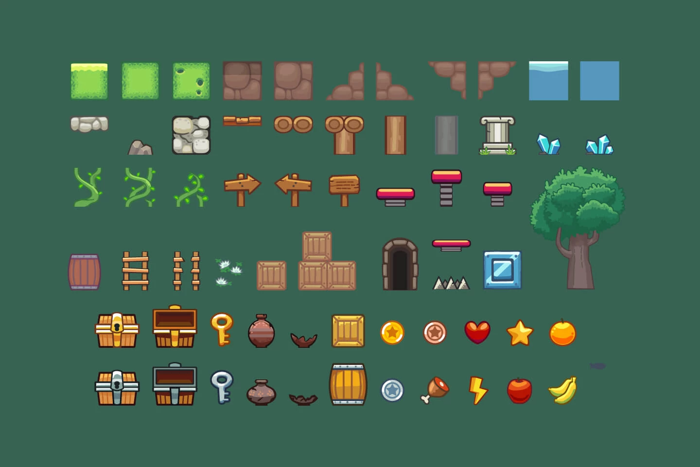 Grassy Hill Platformer Game Tileset