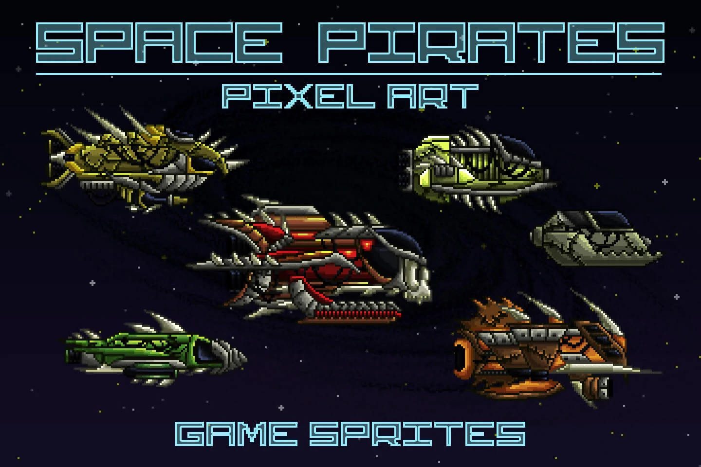 Pixel Art Space Pirates 2D Game Sprites