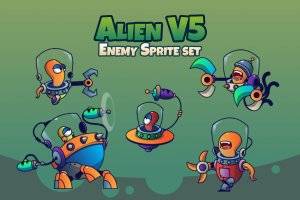 外星V5敌人精灵图集：2D矢量角色素材