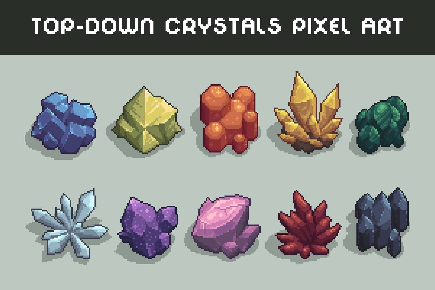 Top-Down Crystals Pixel Art