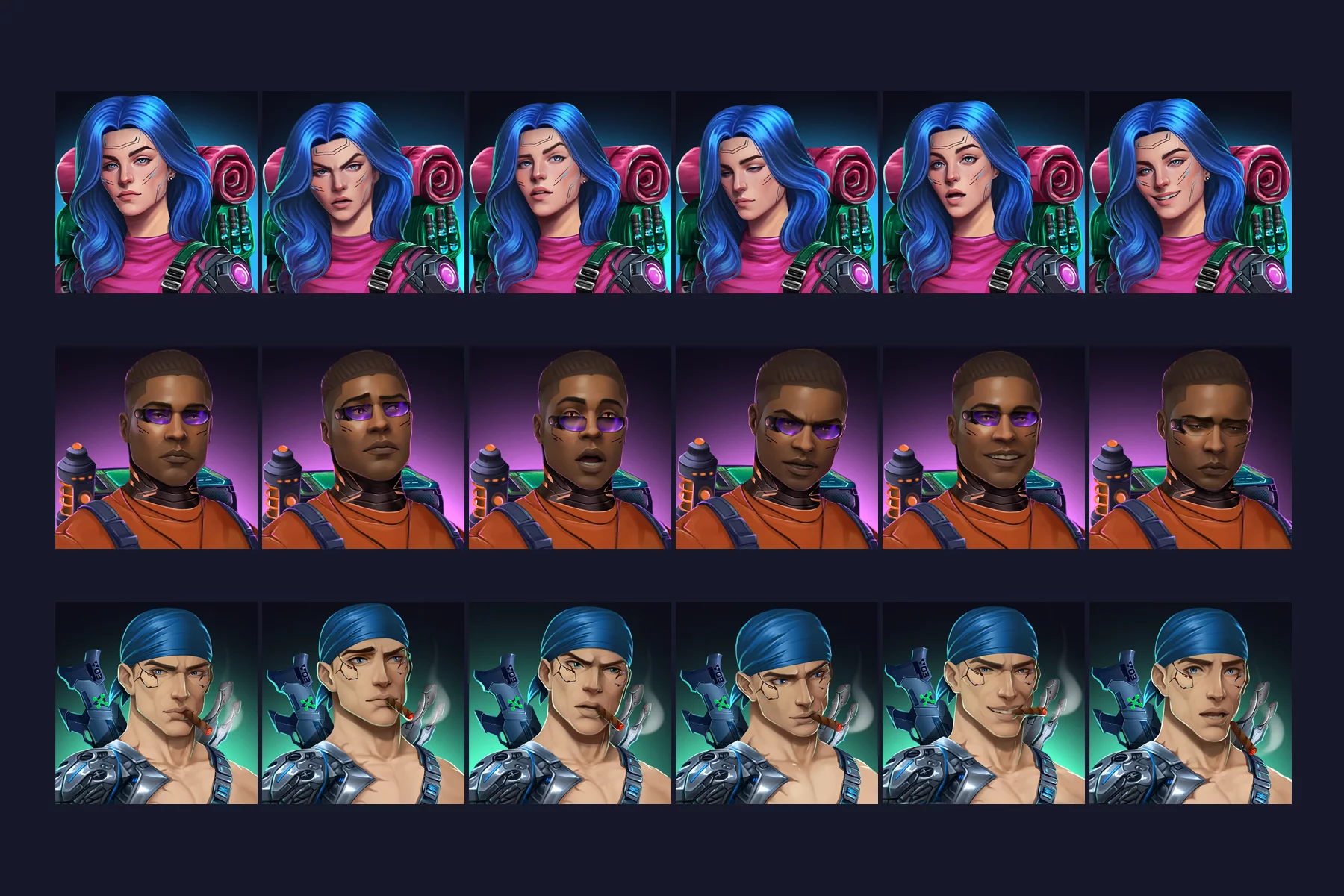 Cyberpunk Character Avatars and Emotes
