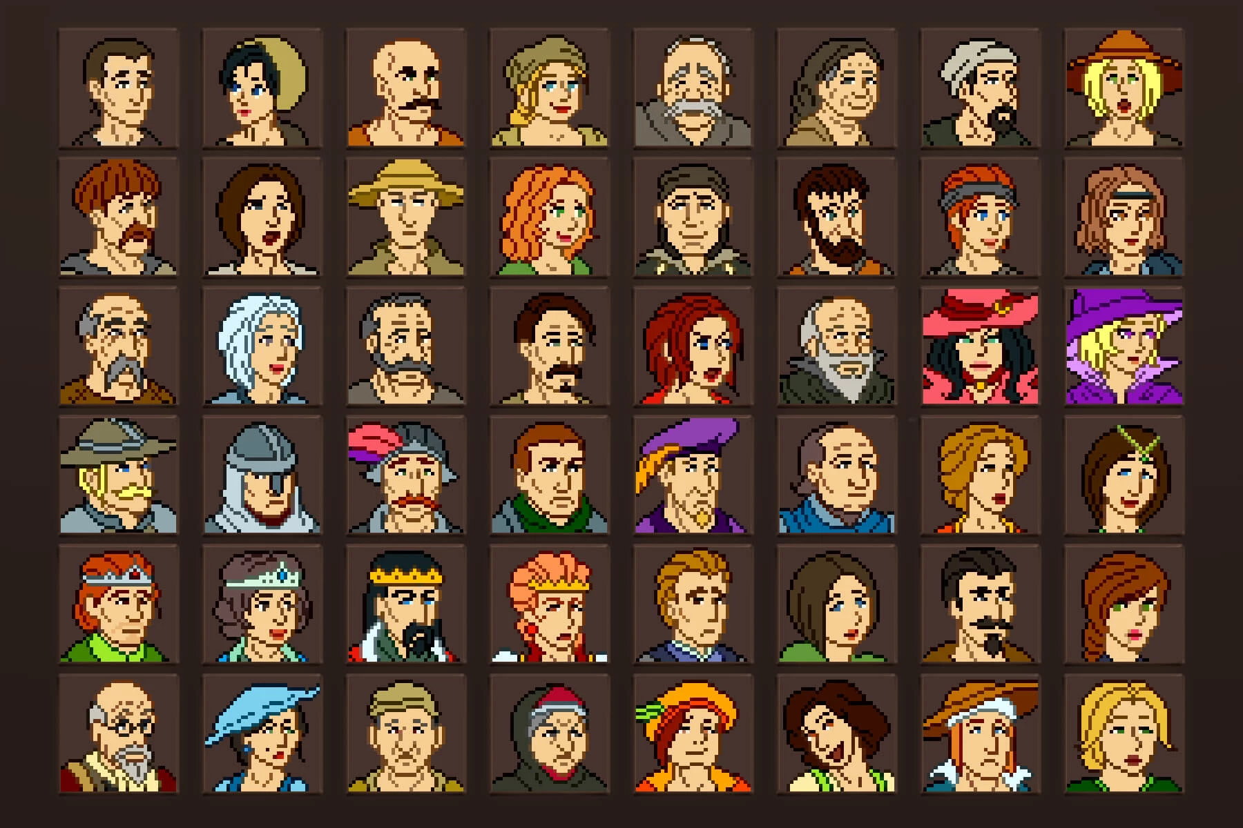 People in Medieval Avatar Icons Pixel Art