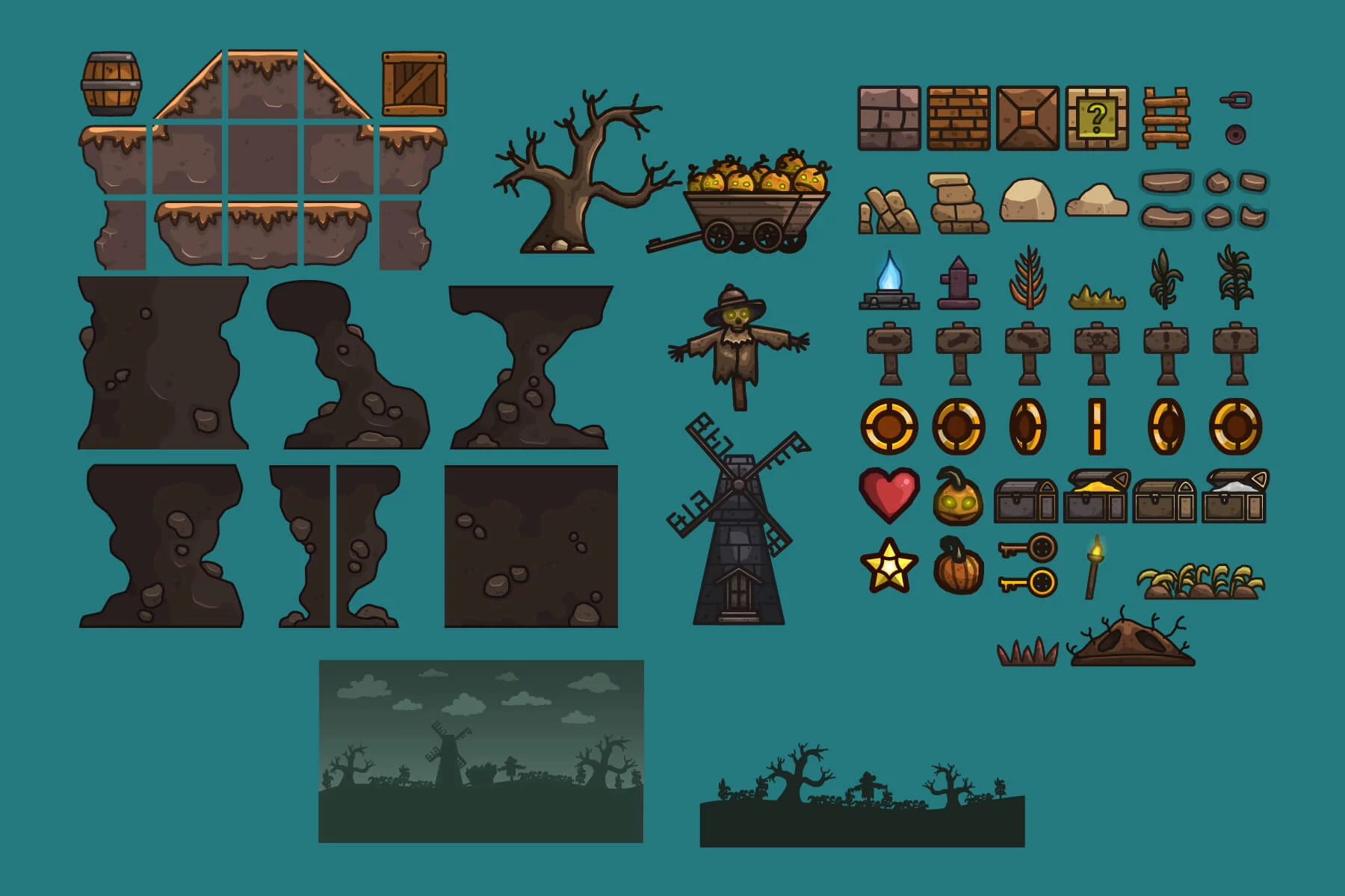 Cursed Farmlands 2D Platformer Tileset