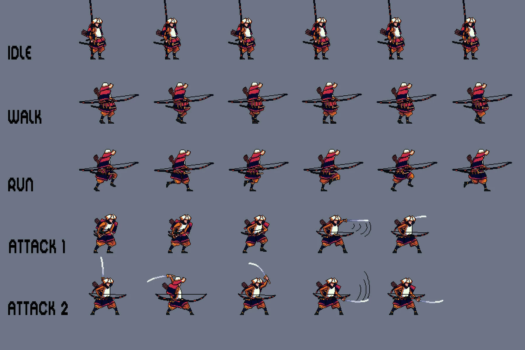 Samurai Pixel Art Sprite Sheets