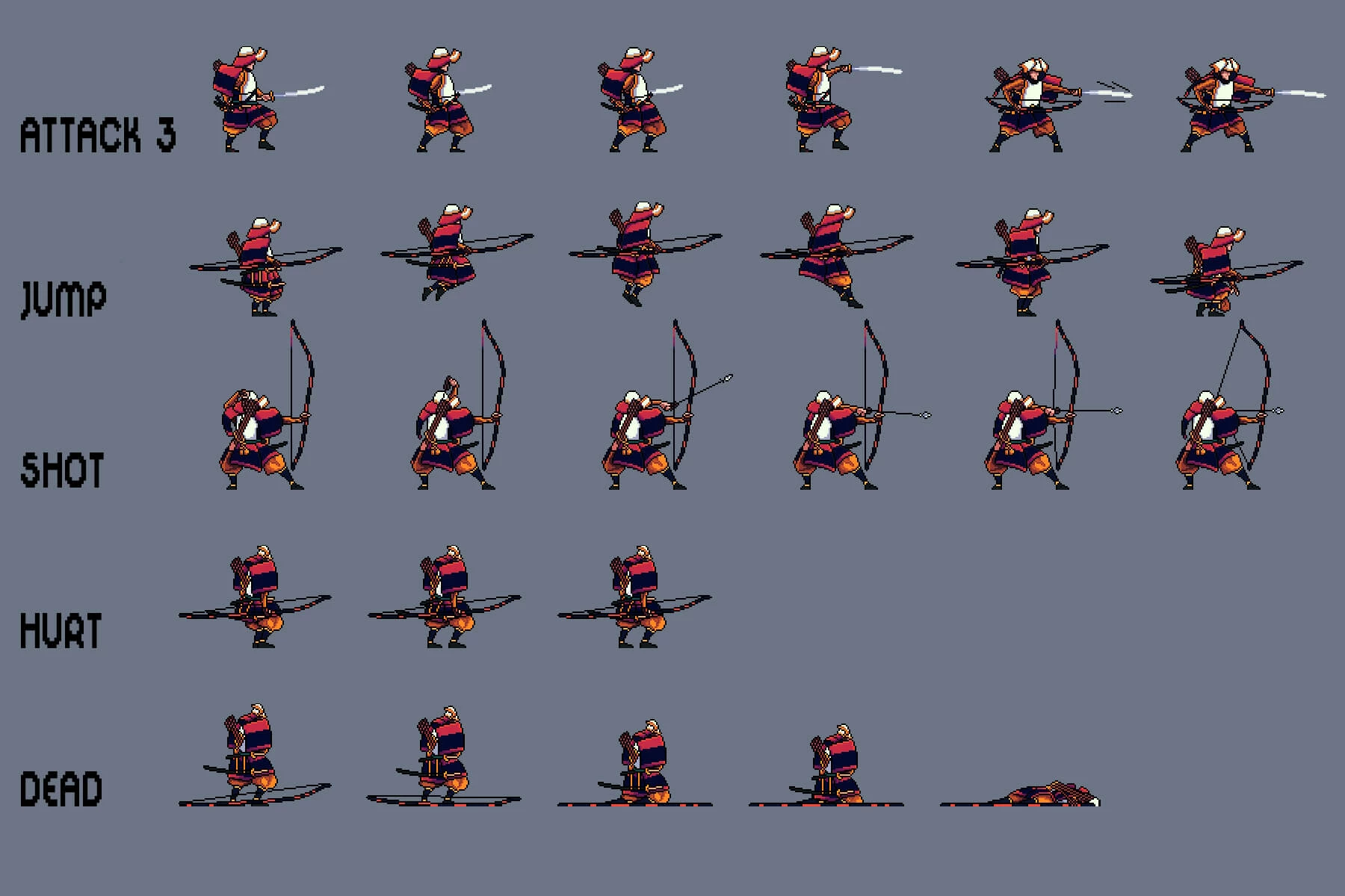 Samurai Pixel Art Sprite Sheets