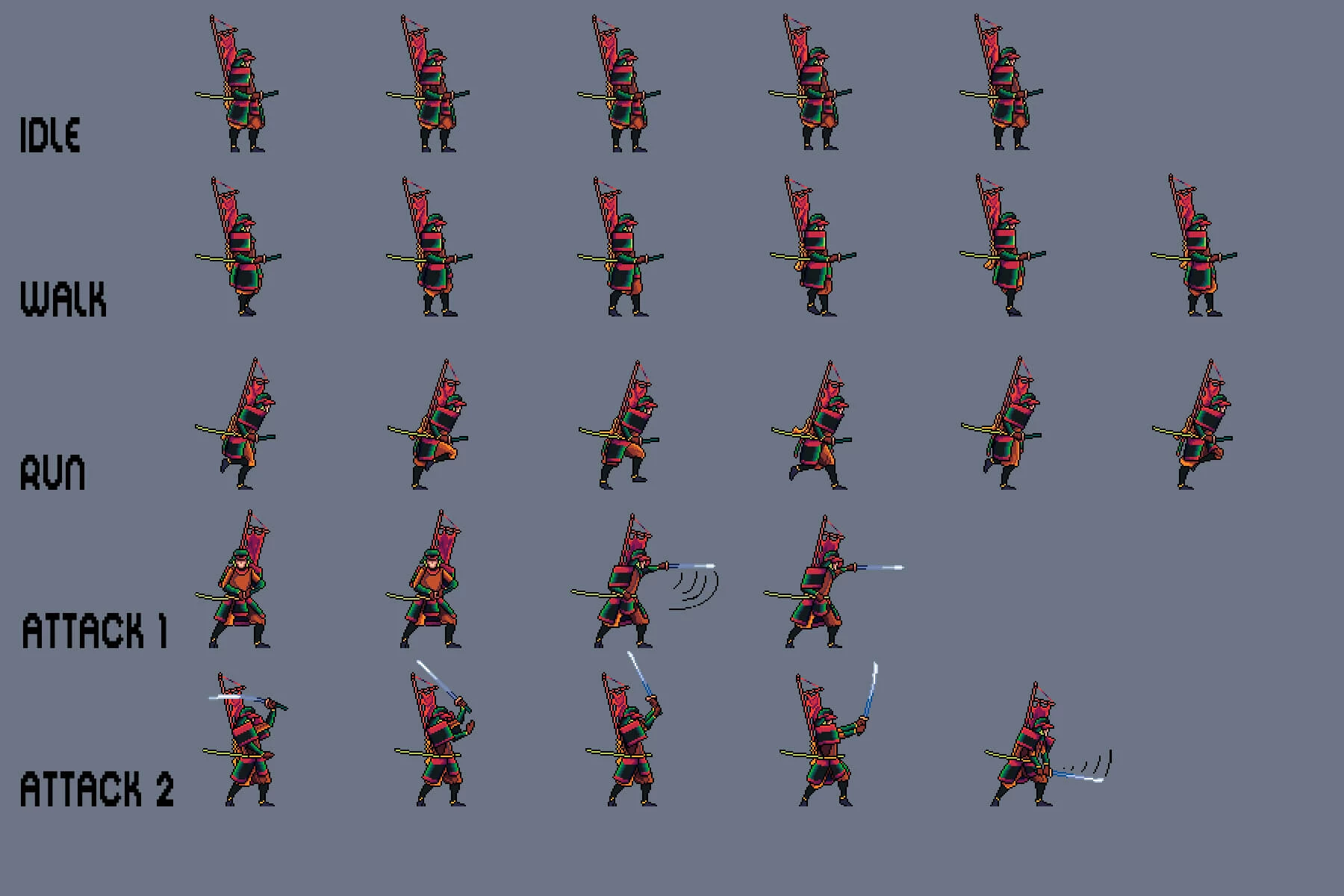 Samurai Pixel Art Sprite Sheets