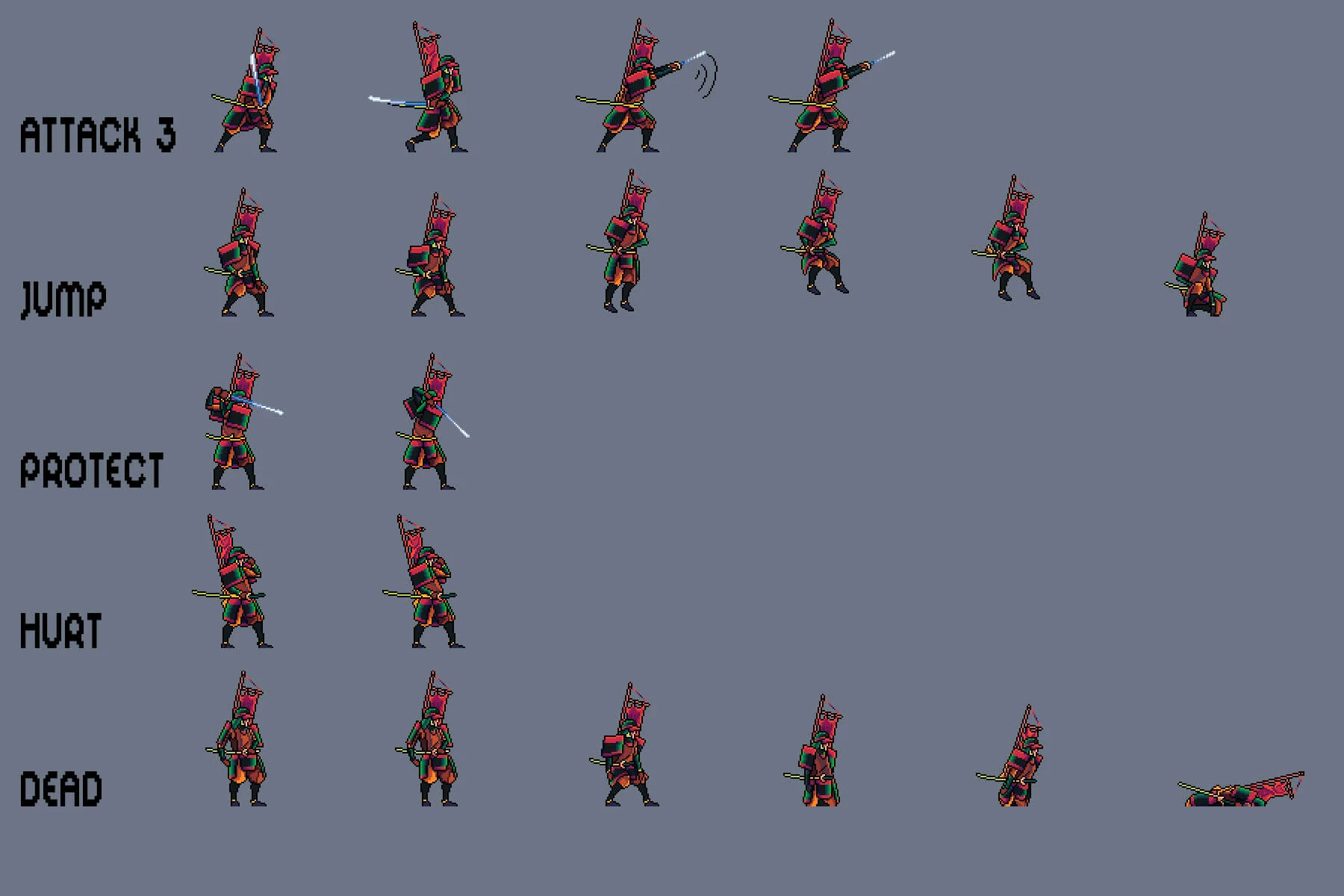 Samurai Pixel Art Sprite Sheets