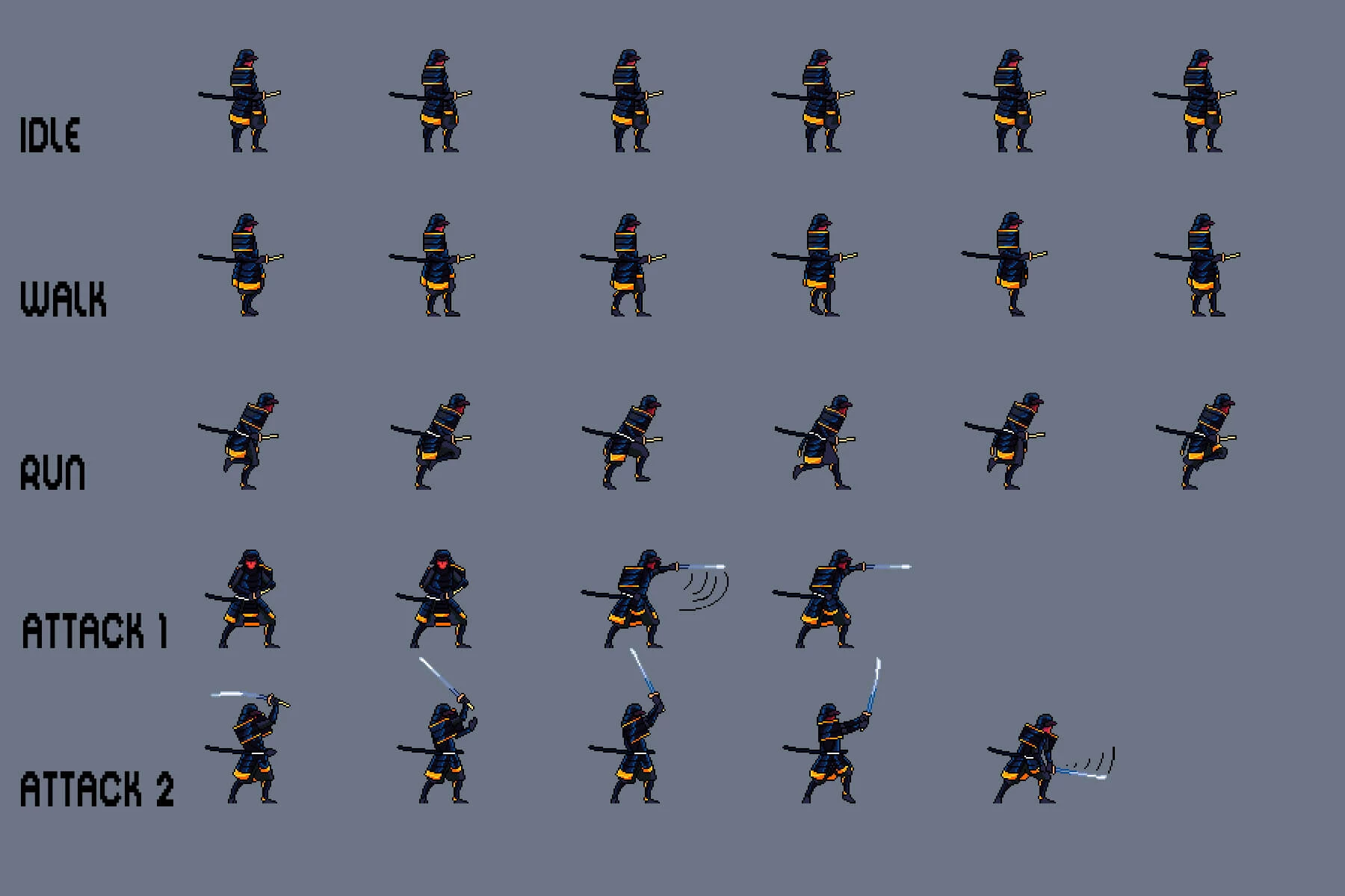 Samurai Pixel Art Sprite Sheets