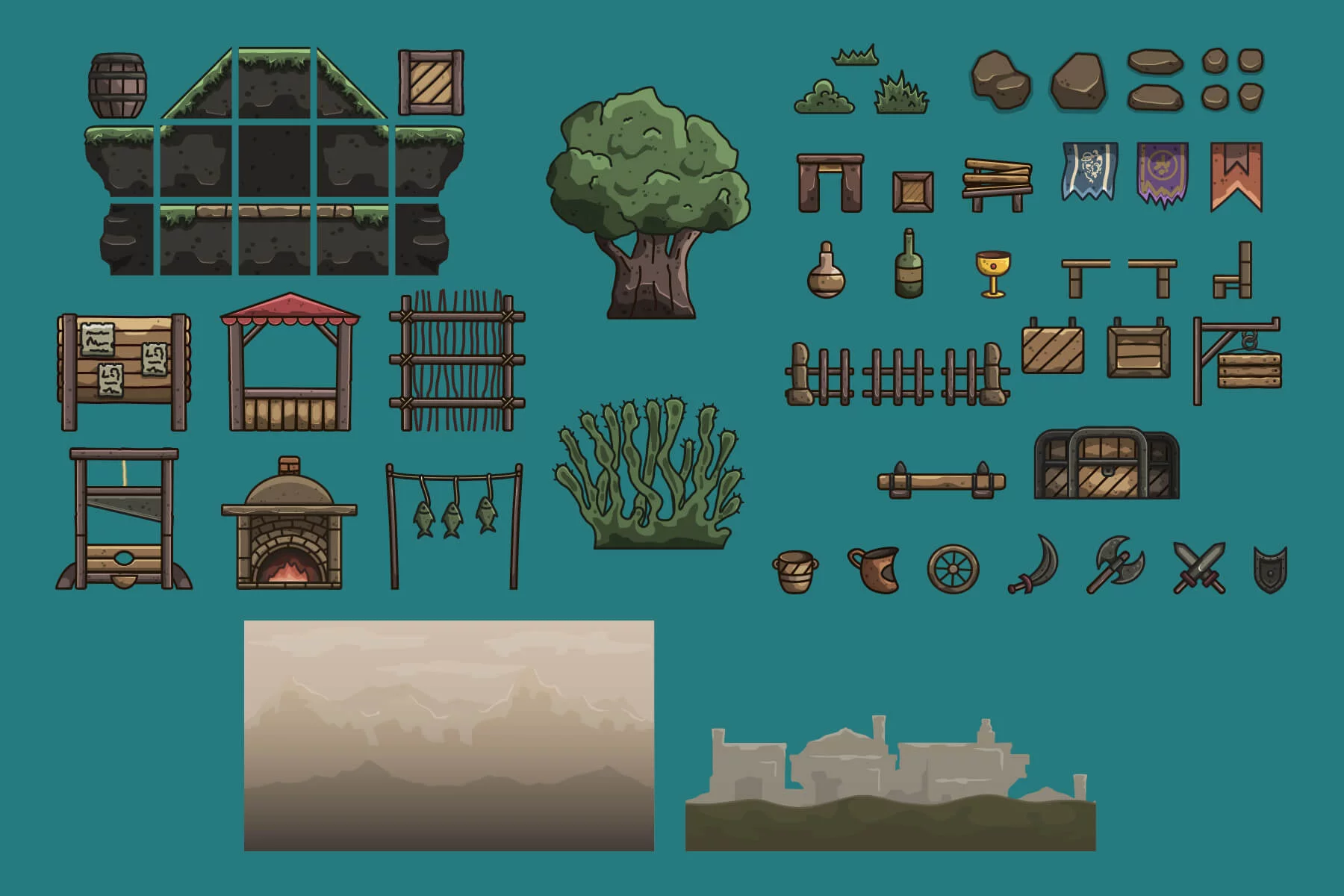 Medieval Mercenary Guild Cartoon 2D Tileset