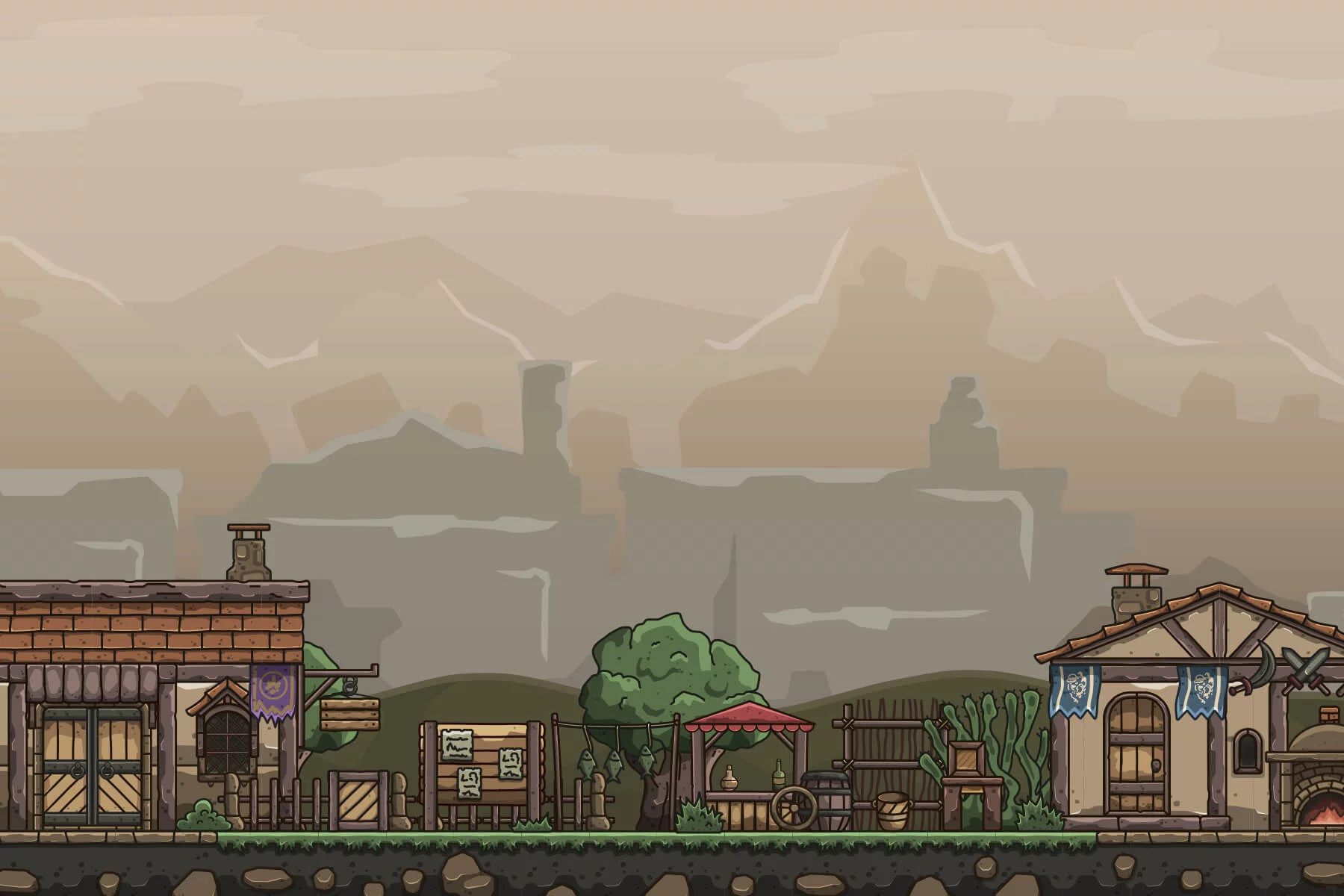 Medieval Mercenary Guild Cartoon 2D Tileset