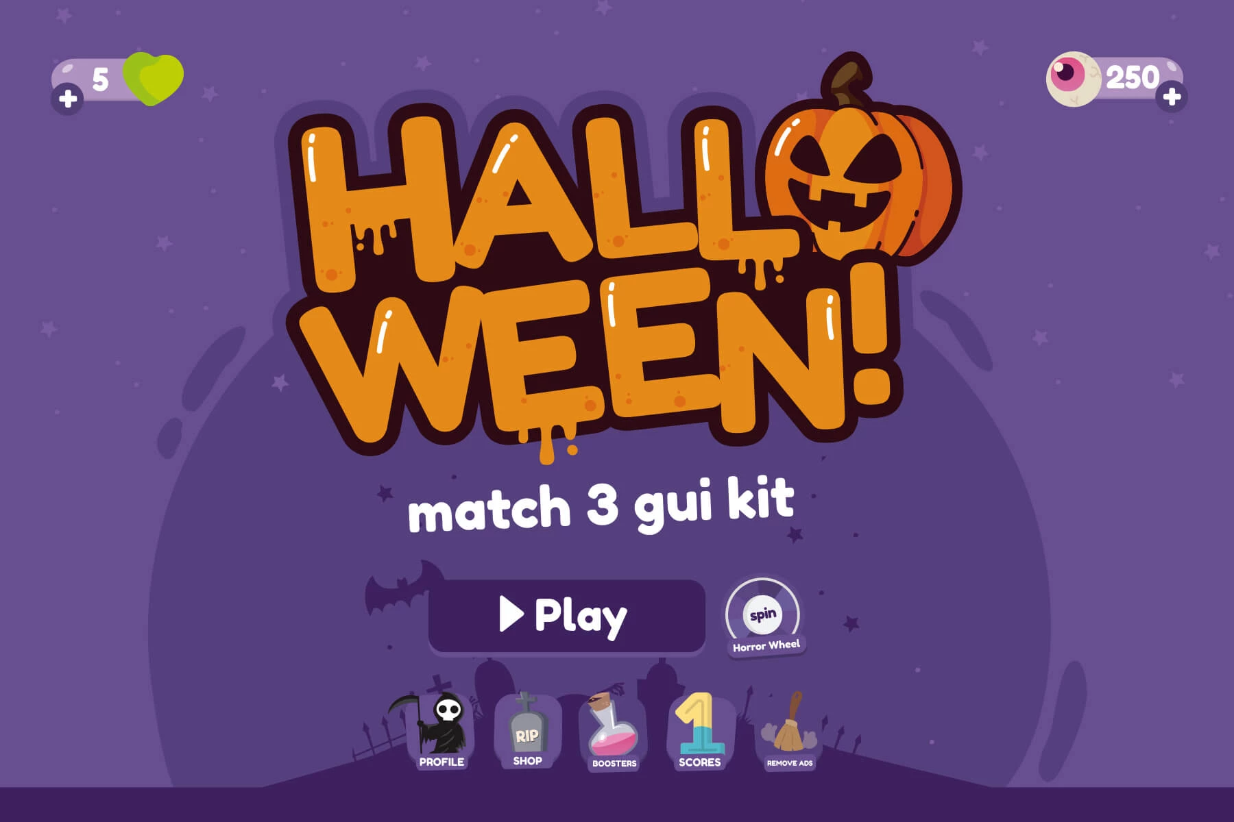 Halloween Match 3 Game UI Assets