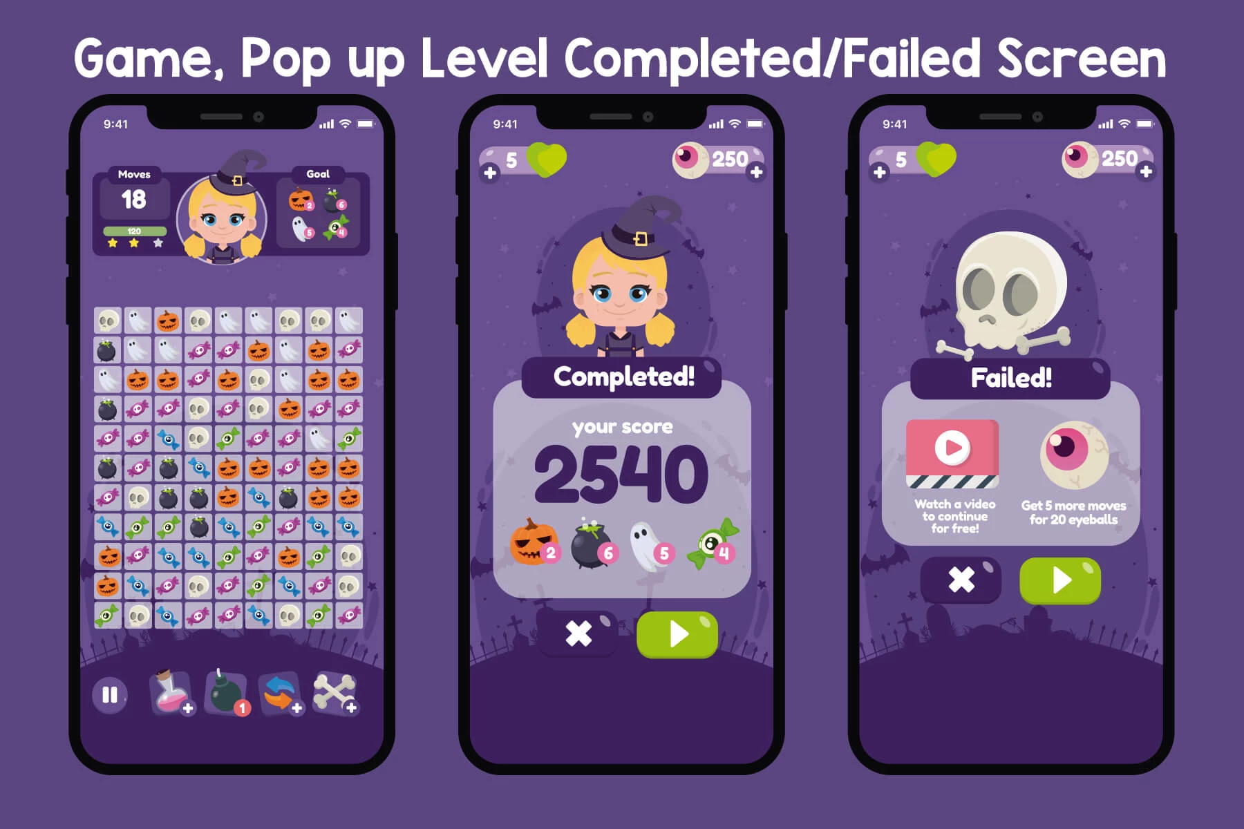 Halloween Match 3 Game UI Assets