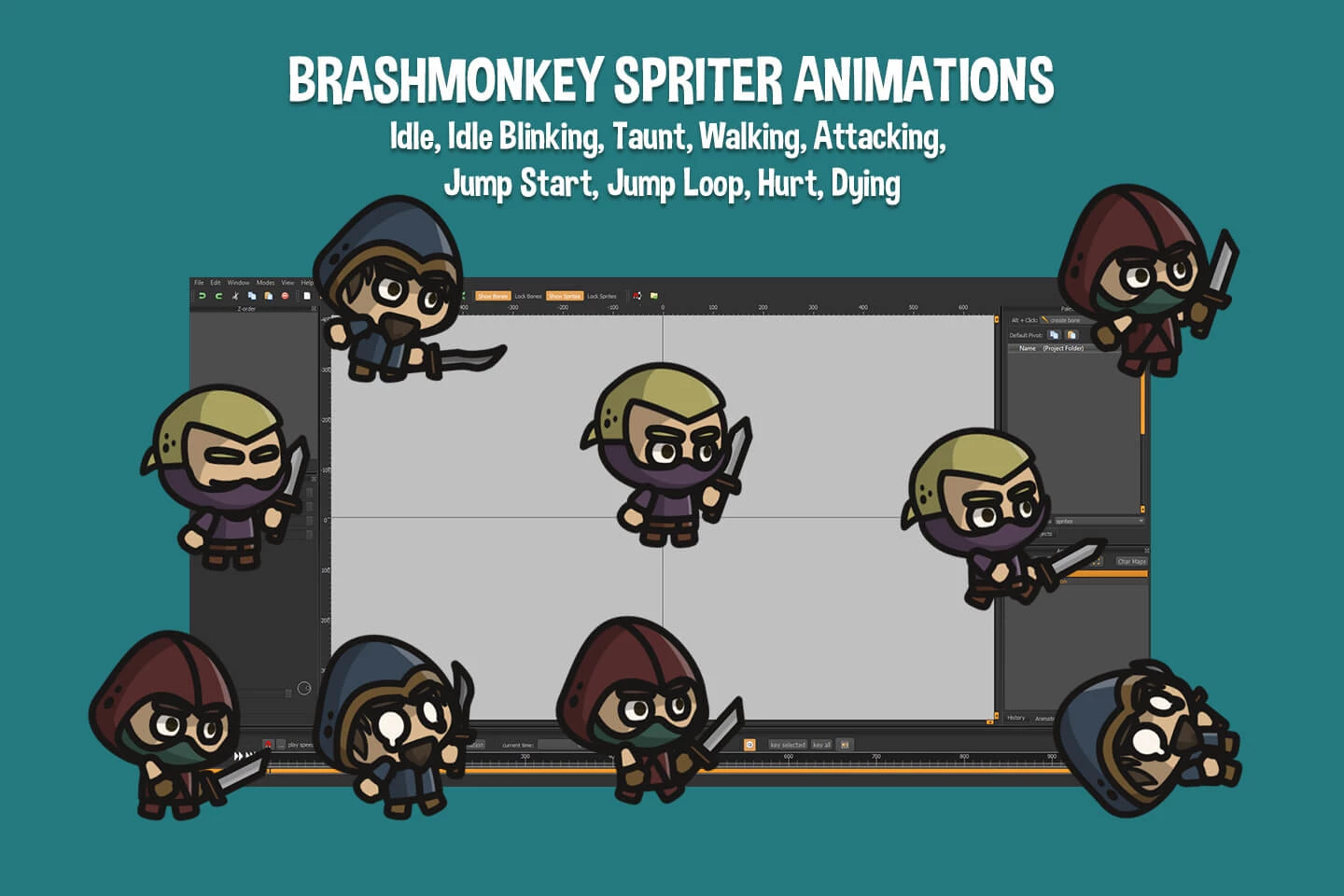 Assassin Tiny Style 2D Character Sprites
