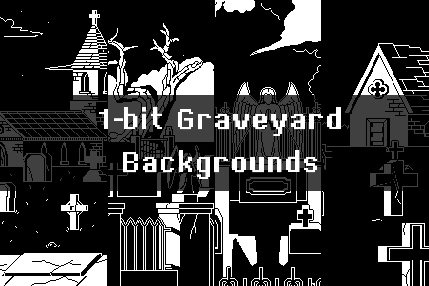 1-bit Graveyard Pixel Art Backgrounds