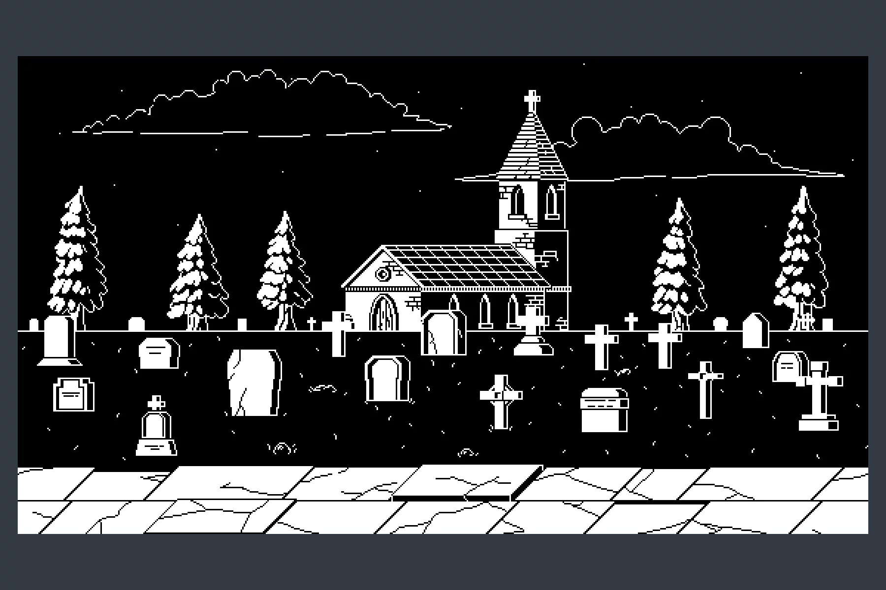 1-bit Graveyard Pixel Art Backgrounds