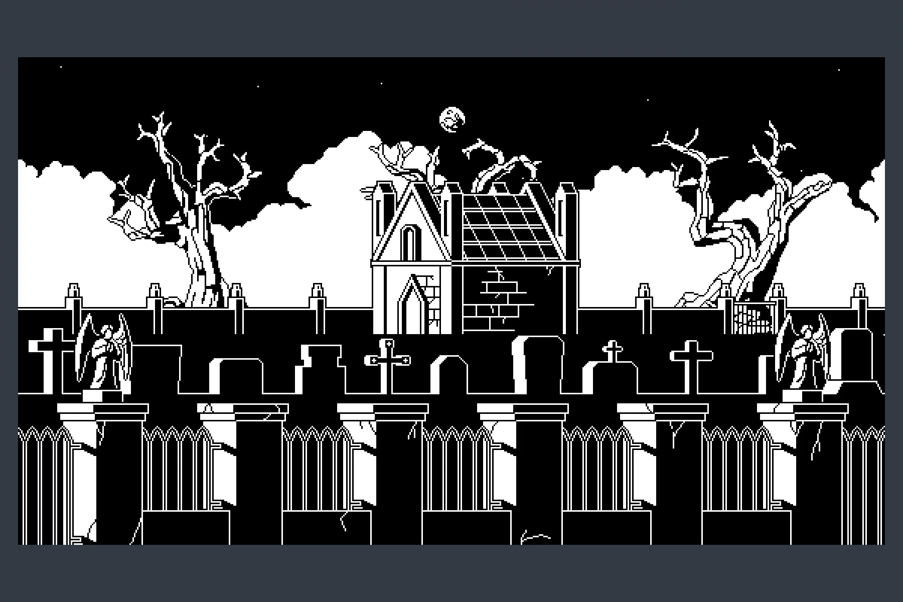 1-bit Graveyard Pixel Art Backgrounds