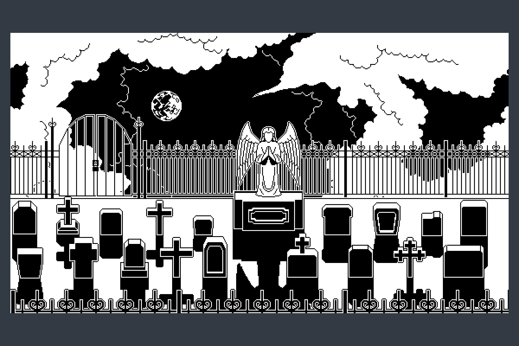 1-bit Graveyard Pixel Art Backgrounds
