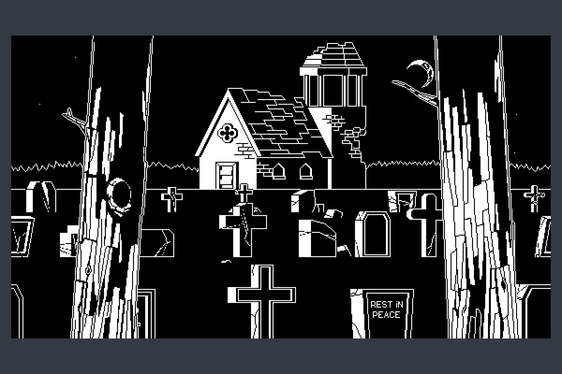 1-bit Graveyard Pixel Art Backgrounds
