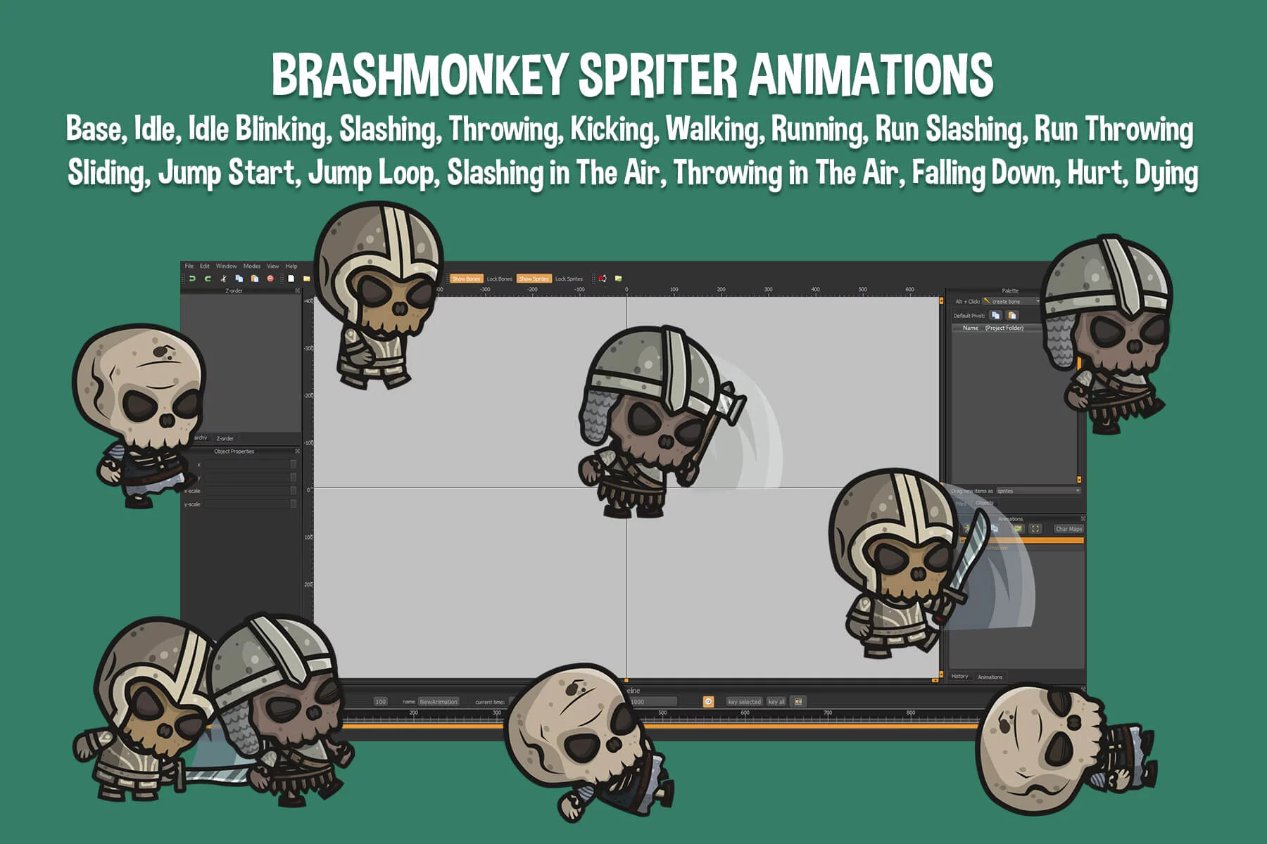 Chibi Skeleton Warrior Character Sprites