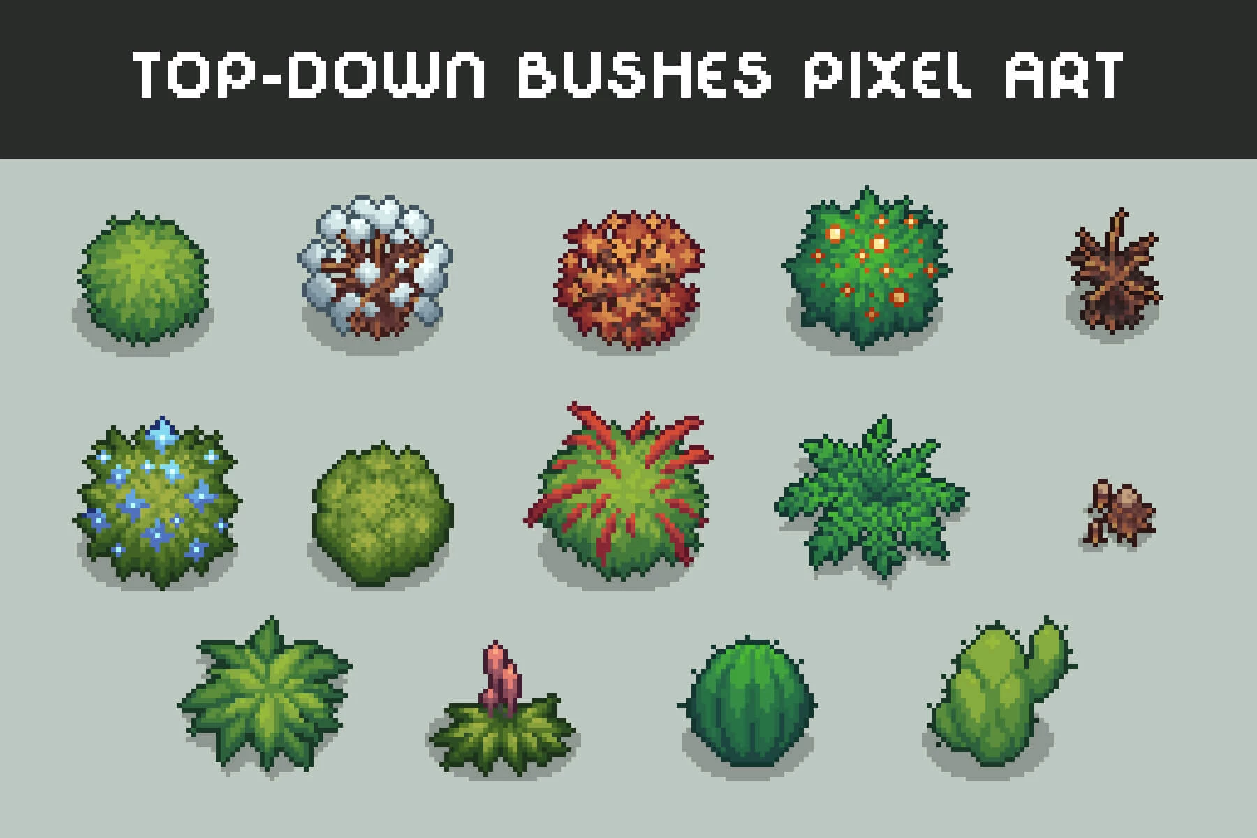 Top-Down Bushes Pixel Art
