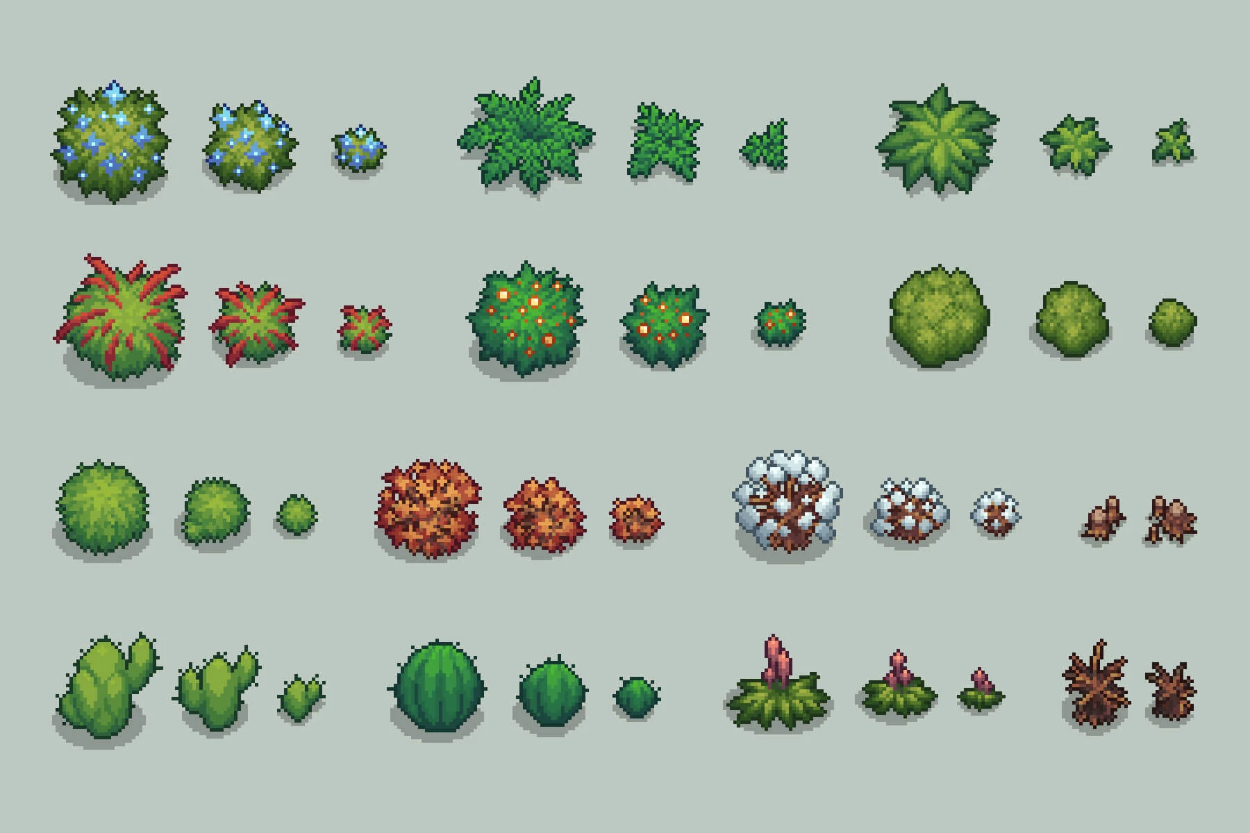 Top-Down Bushes Pixel Art
