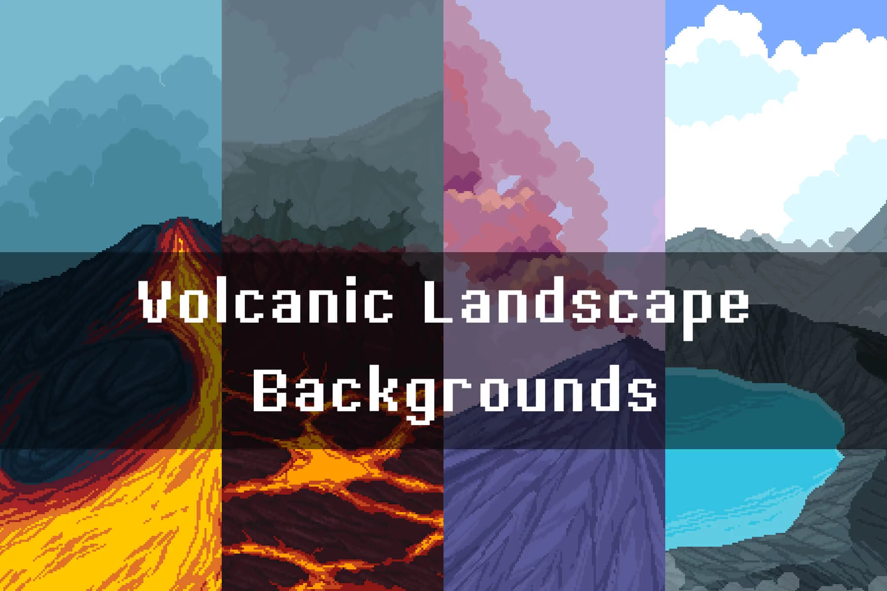 Volcanic Landscape Pixel Game Backgrounds