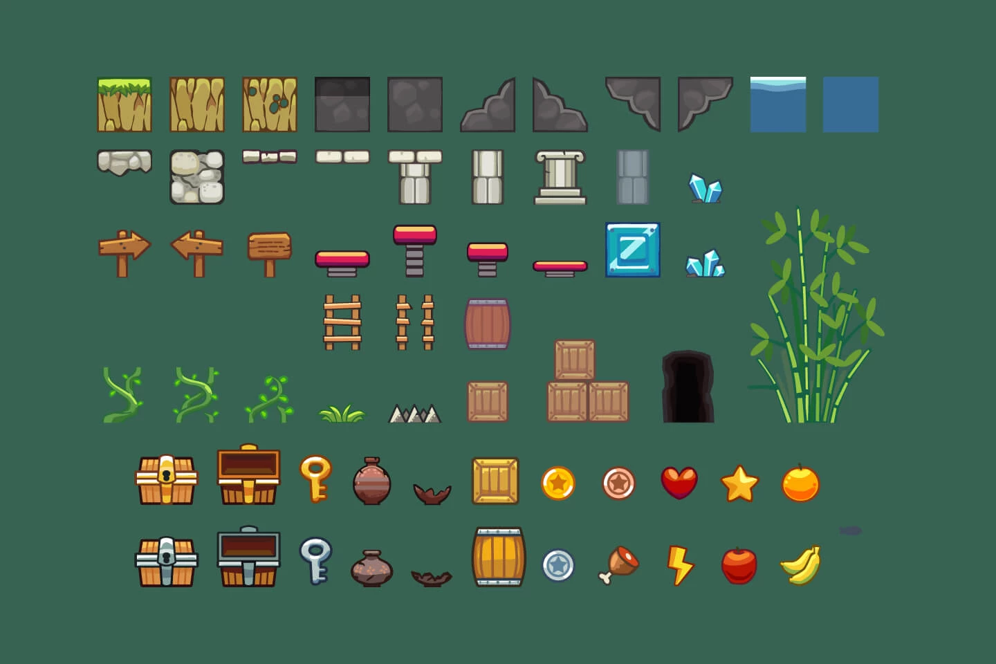 Bamboo Mountain 2D Game Tileset