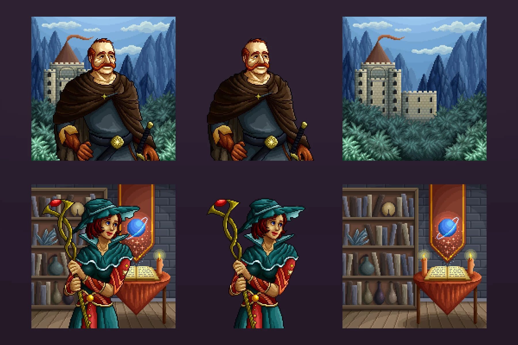 Warrior and Mage TCG Cards Pixel Art