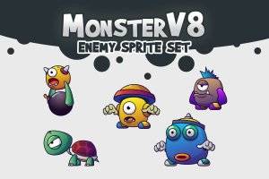 怪物V8精灵图集：5种独特怪物角色与Spine动画
