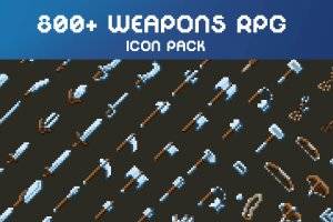 RPG武器像素艺术包：800+武器素材，三种尺寸PNG格式