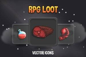RPG战利品矢量图标集：48款可编辑游戏素材