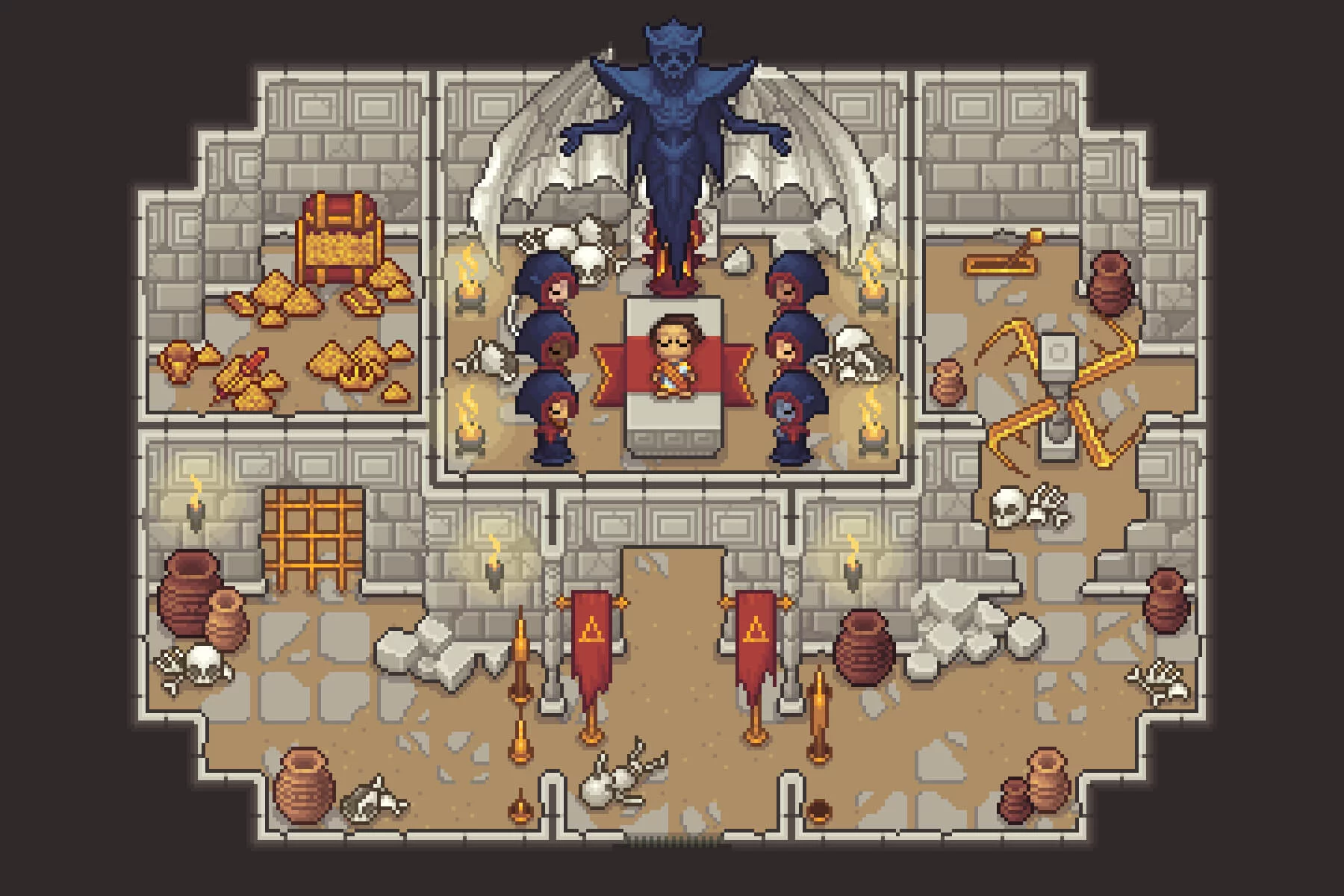 Ruined Temple Top-Down Location Pixel Art