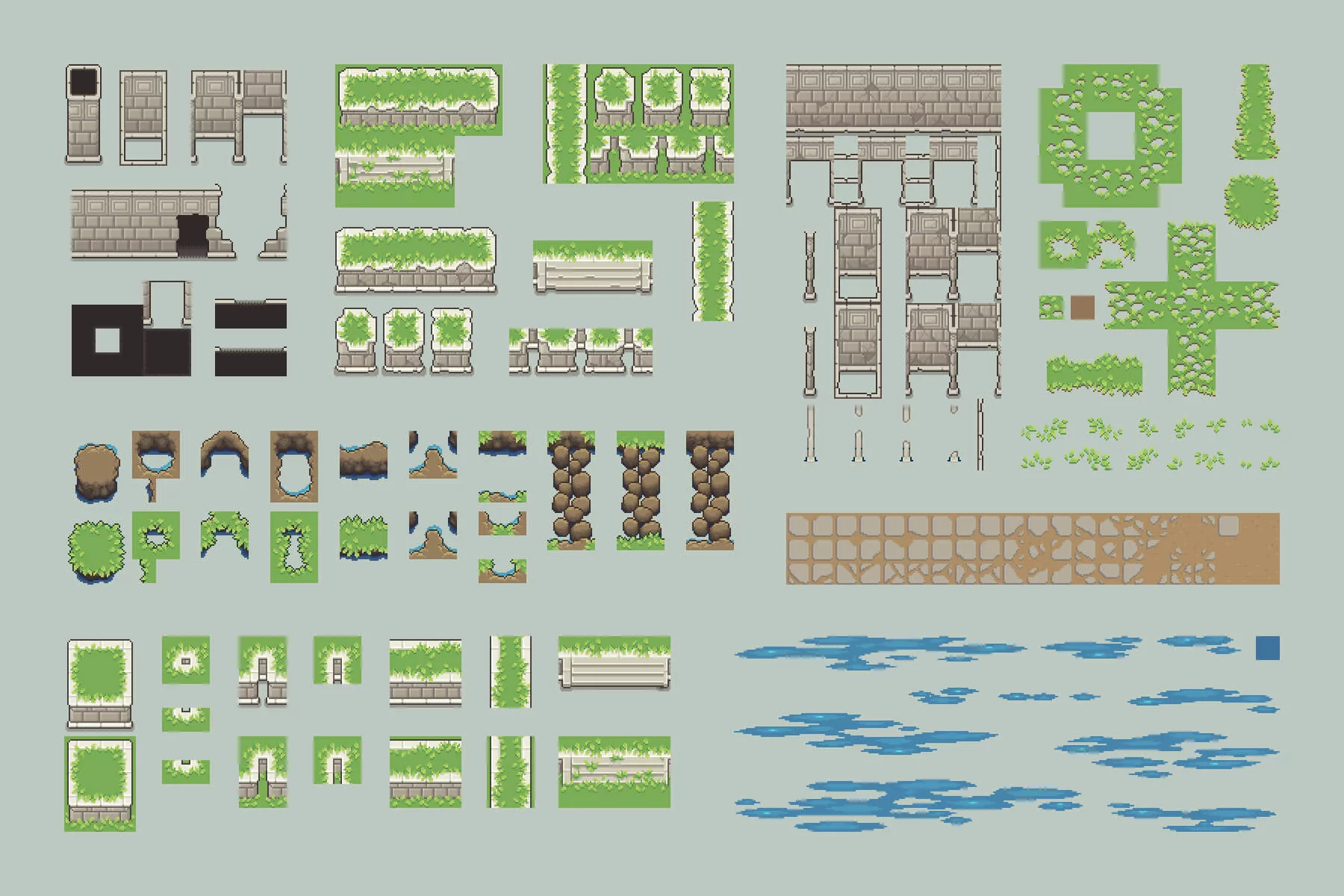 Ruined Temple Top-Down Location Pixel Art