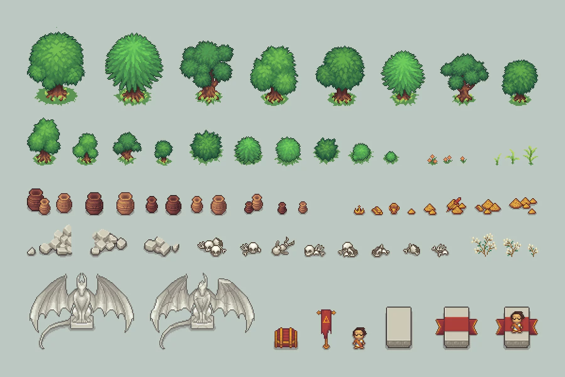 Ruined Temple Top-Down Location Pixel Art
