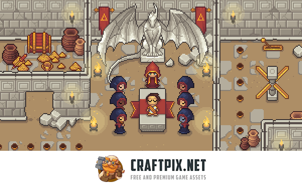 Ruined Temple Top-Down Location Pixel Art