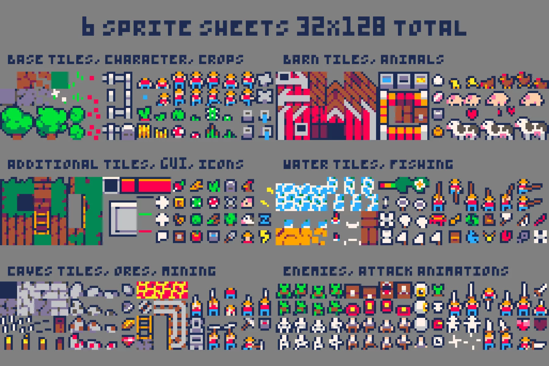 Retro Tiny Farm Kit Pixel Assets for Pico-8